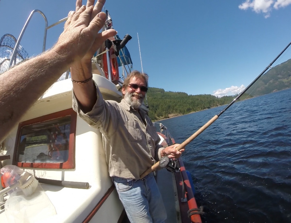 high five after netting a fish
