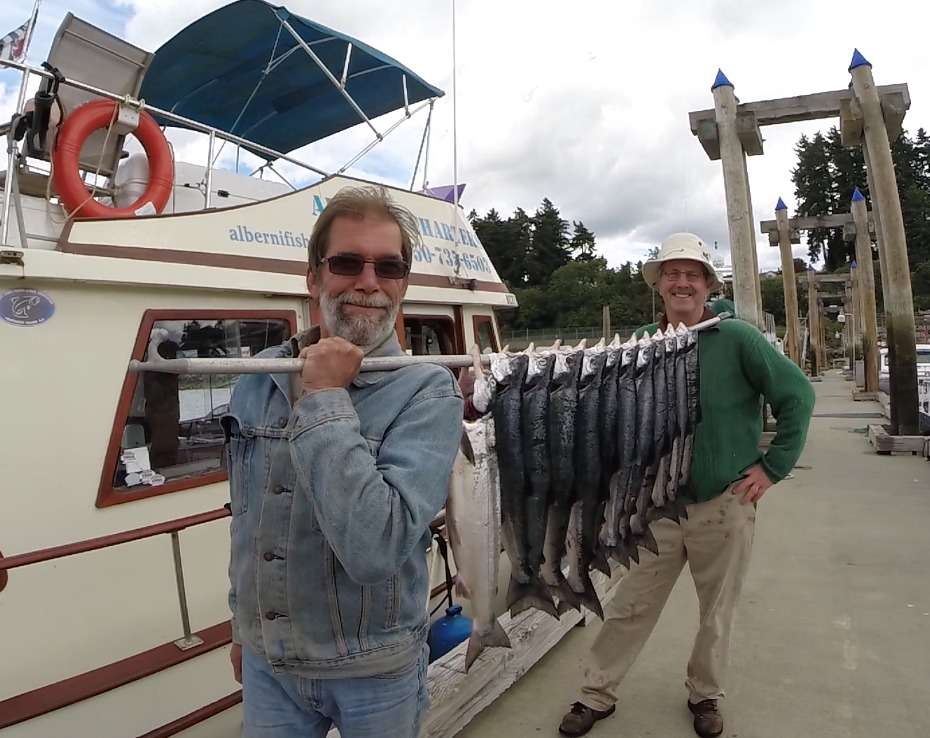 Successful sockeye salmon fishing charter