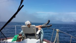 Kicking back on the halibut chair on a vancouver island BC fishing trip